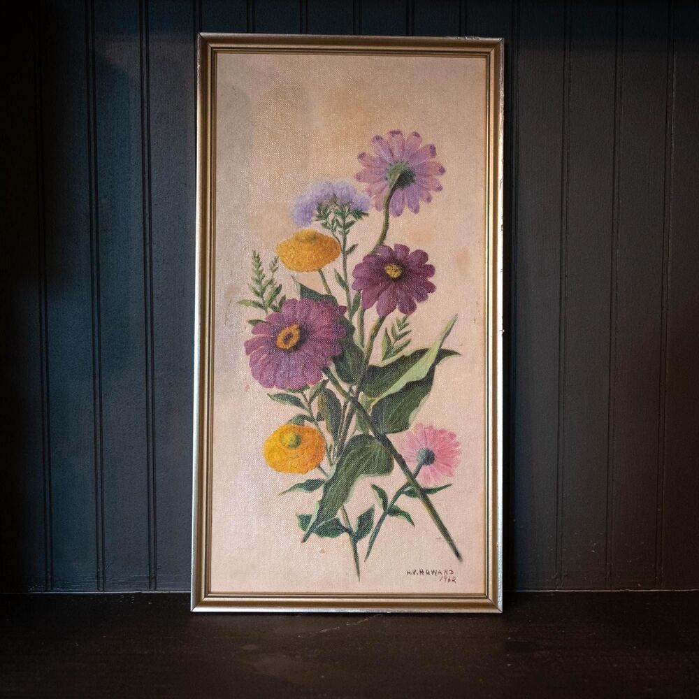 Vintage Flower Bouquet Oil Painting | Mid Century Garden Flowers